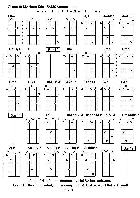 Chord Grids Chart of chord melody fingerstyle guitar song-Shape Of My Heart-Sting-BASIC Arrangement,generated by LickByNeck software.